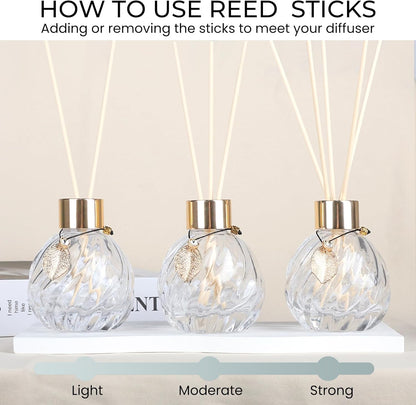Trifolic Reed Diffuser Set with Metal Golden Decoration, 3.5-4.2oz Empty Reed Diffuser Bottles with 20Pcs Reed Diffuser Sticks, Unique Design Bottles for Home and Office