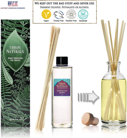 Urban Naturals Eucalyptus &amp; Sage Oil Reed Diffuser Refill | Eucalyptus, Sage, Mint, Lime and Cedarwood| Includes a Free Set of Reed Sticks! 4 oz