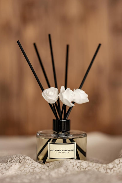 CULTURE & NATURE Reed Diffuser Set 6.7oz (200ml) Clean Cotton Scented Diffuser with Sticks Home Fragrance Reed Diffuser for Bathroom Shelf Decor