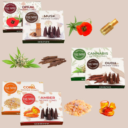 Trumiri Woody Incense Cones - Variety Pack - Total 60 Cone Incense (6 Scents x 10 Conos) - White Sage, Palo Santo, Dragons Blood, Sandalwood - Inscents-Cones Scented - Insense Cones - Incent Cone