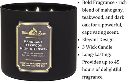 Bath & Body Works White Barn 3-Wick Candle in Mahogany Teakwood High Intensity, Scented