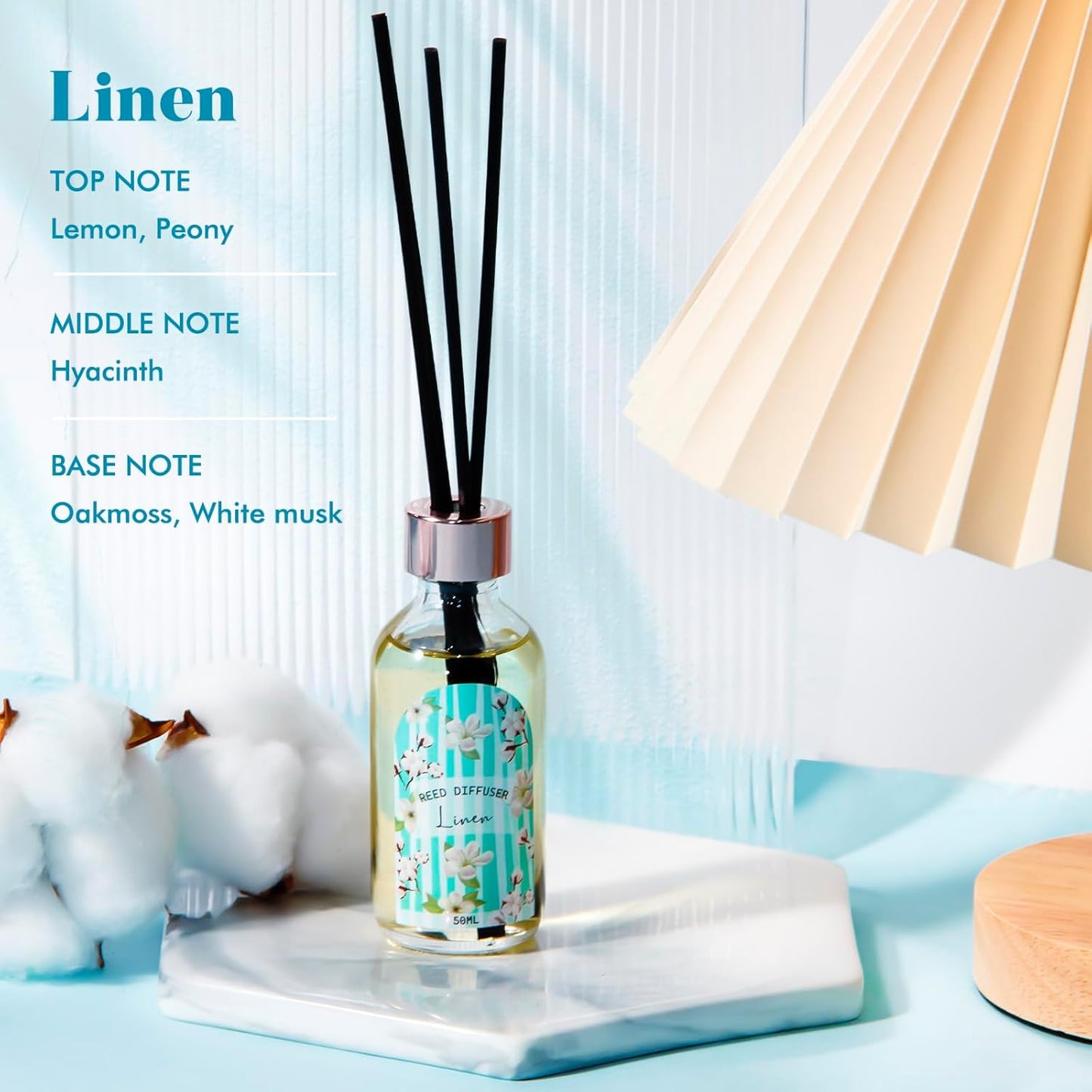 Reed Diffuser Set of 3 Pack, Linen Vanilla Citrus Scented Oil Diffuser with 15 Sticks, Reed Diffusers for Home, Bathroom Air Freshener, 1.7 Fl.oz Each, Total 5.1 Oz