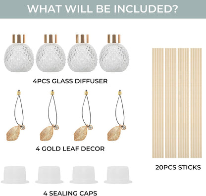 Trifolic Reed Diffuser Set with Metal Golden Decoration, 3.5-4.2oz Empty Reed Diffuser Bottles with 20Pcs Reed Diffuser Sticks, Unique Design Bottles for Home and Office