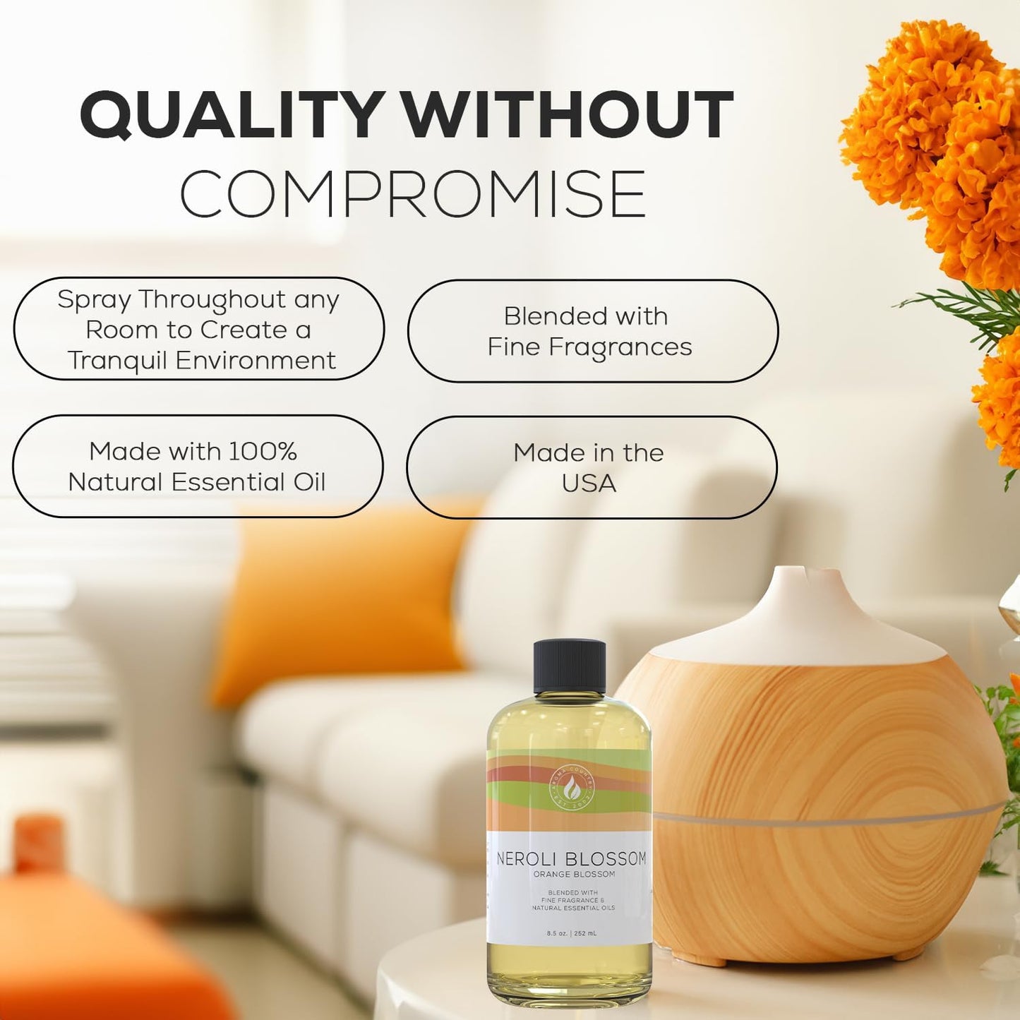 Aroma Country White Tea Diffuser Oil - Luxury Essential Oils for Diffuser Refill & Air Freshener Room Spray, Long-Lasting, Natural Home Fragrance and Hotel Scent for Diffusers & Machines - 8.5 Fl. oz