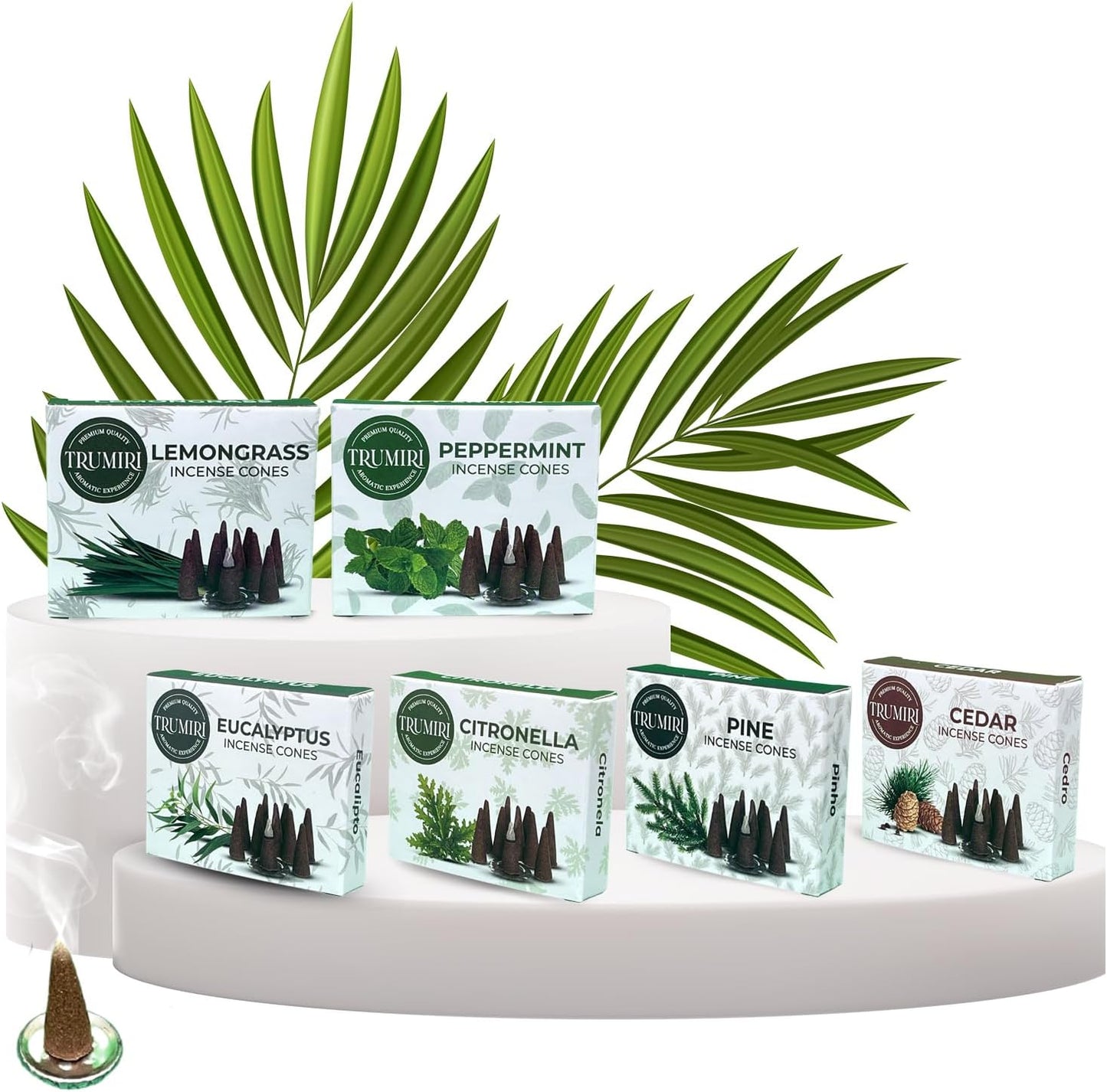Trumiri Woody Incense Cones - Variety Pack - Total 60 Cone Incense (6 Scents x 10 Conos) - White Sage, Palo Santo, Dragons Blood, Sandalwood - Inscents-Cones Scented - Insense Cones - Incent Cone