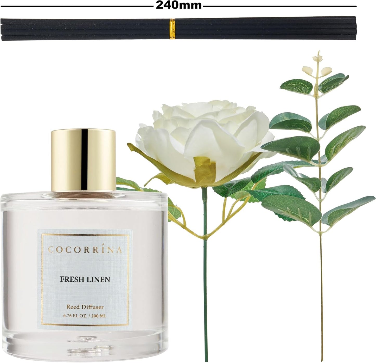 Cocorrína Clean Linen Scented Reed Diffuser Oil with 8 Sticks Fragrance for Bedroom, Bathroom, Oil Diffuser, Home Décor, 6.7 oz. (200 ml)