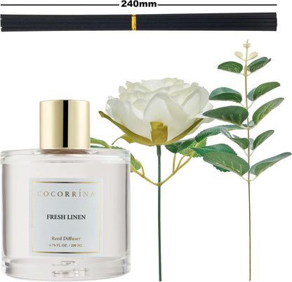 Cocorrína Clean Linen Scented Reed Diffuser Oil with 8 Sticks Fragrance for Bedroom, Bathroom, Oil Diffuser, Home Décor, 6.7 oz. (200 ml)