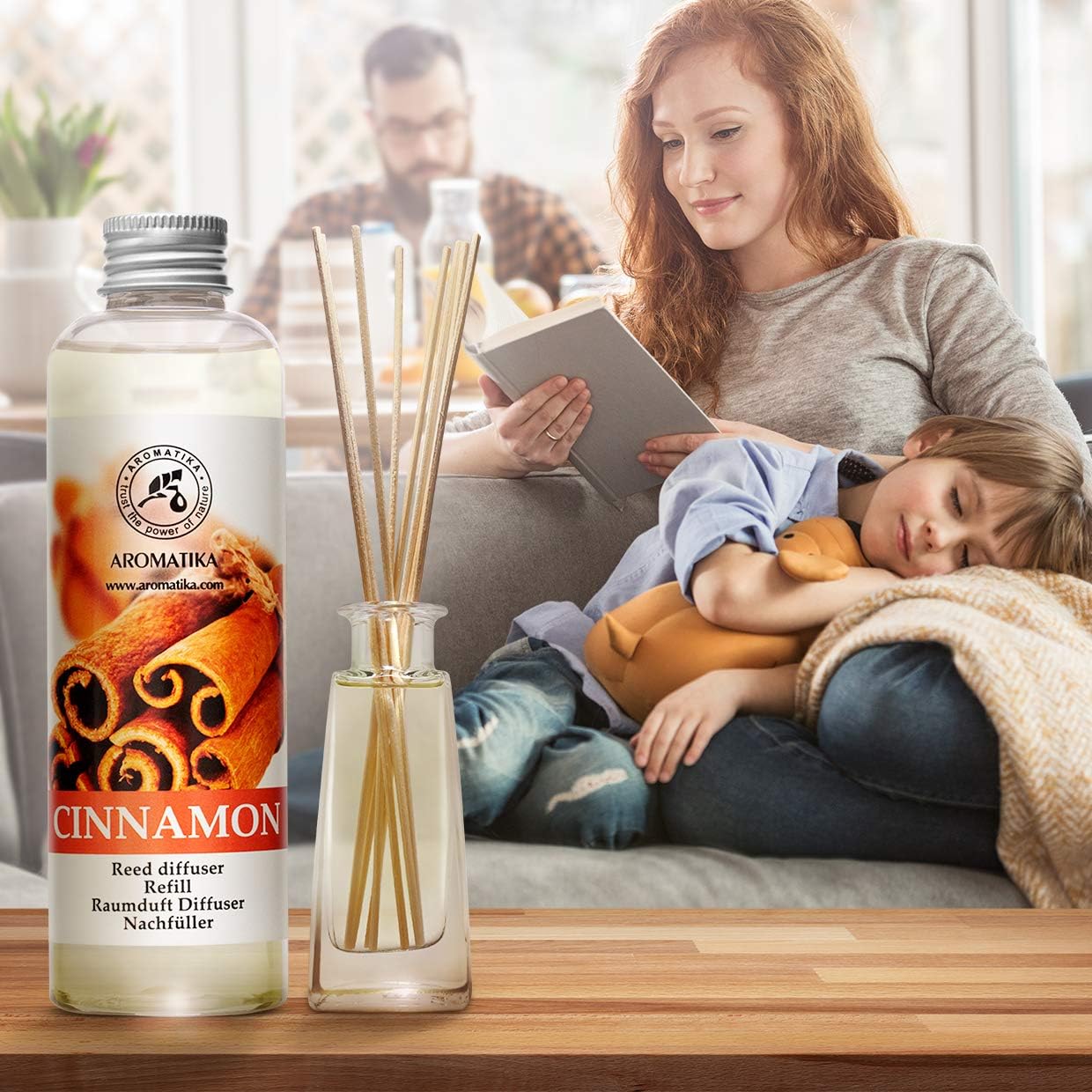 Cinnamon Reed Diffuser Refill with Natural Essential Cinnamon Oil 6.8 Fl Oz - Fresh & Long Lasting Fragrance - Reed Diffuser Oil Refill for Aromatherapy - Home - Fitness - Boutique