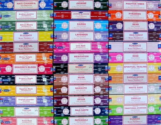 Satya Premium Mix Assorted Incense Sticks Set of 12 Pack | for Meditation, Aromatherapy, Healing, Yoga, Positivity and Relaxation | 180 Sticks (12Packs X 15Sticks)