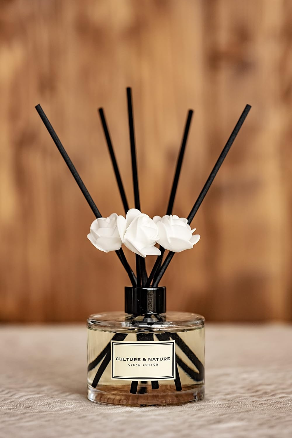 CULTURE & NATURE Reed Diffuser Set 6.7oz (200ml) Clean Cotton Scented Diffuser with Sticks Home Fragrance Reed Diffuser for Bathroom Shelf Decor