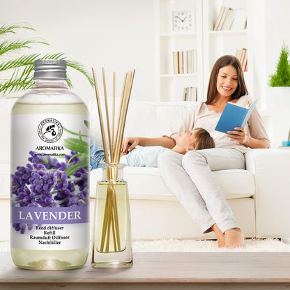 Reed Diffuser Refill Lavender with Lavender Essential Oil 34 Fl Oz - 2 x 500ml - Fragrance Oil Reed Diffuser Refill - Room Diffuser Refill - Lavender Room Freshener - Floral Fragrance