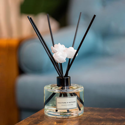 CULTURE & NATURE Reed Diffuser Set 6.7oz (200ml) Clean Cotton Scented Diffuser with Sticks Home Fragrance Reed Diffuser for Bathroom Shelf Decor