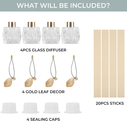 Trifolic Reed Diffuser Set with Metal Golden Decoration, 3.5-4.2oz Empty Reed Diffuser Bottles with 20Pcs Reed Diffuser Sticks, Unique Design Bottles for Home and Office