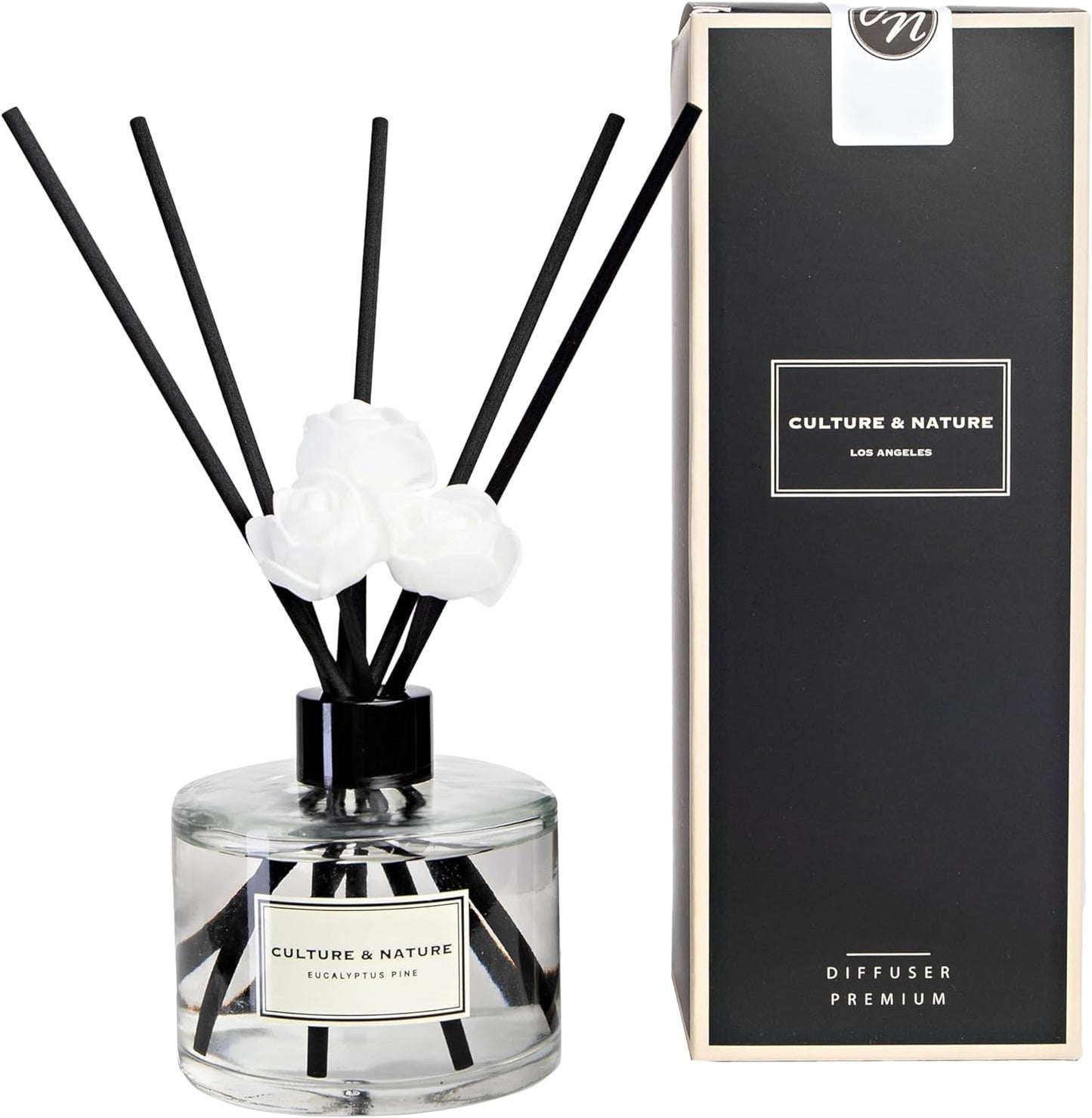 CULTURE & NATURE Reed Diffuser Set 6.7oz (200ml) Clean Cotton Scented Diffuser with Sticks Home Fragrance Reed Diffuser for Bathroom Shelf Decor