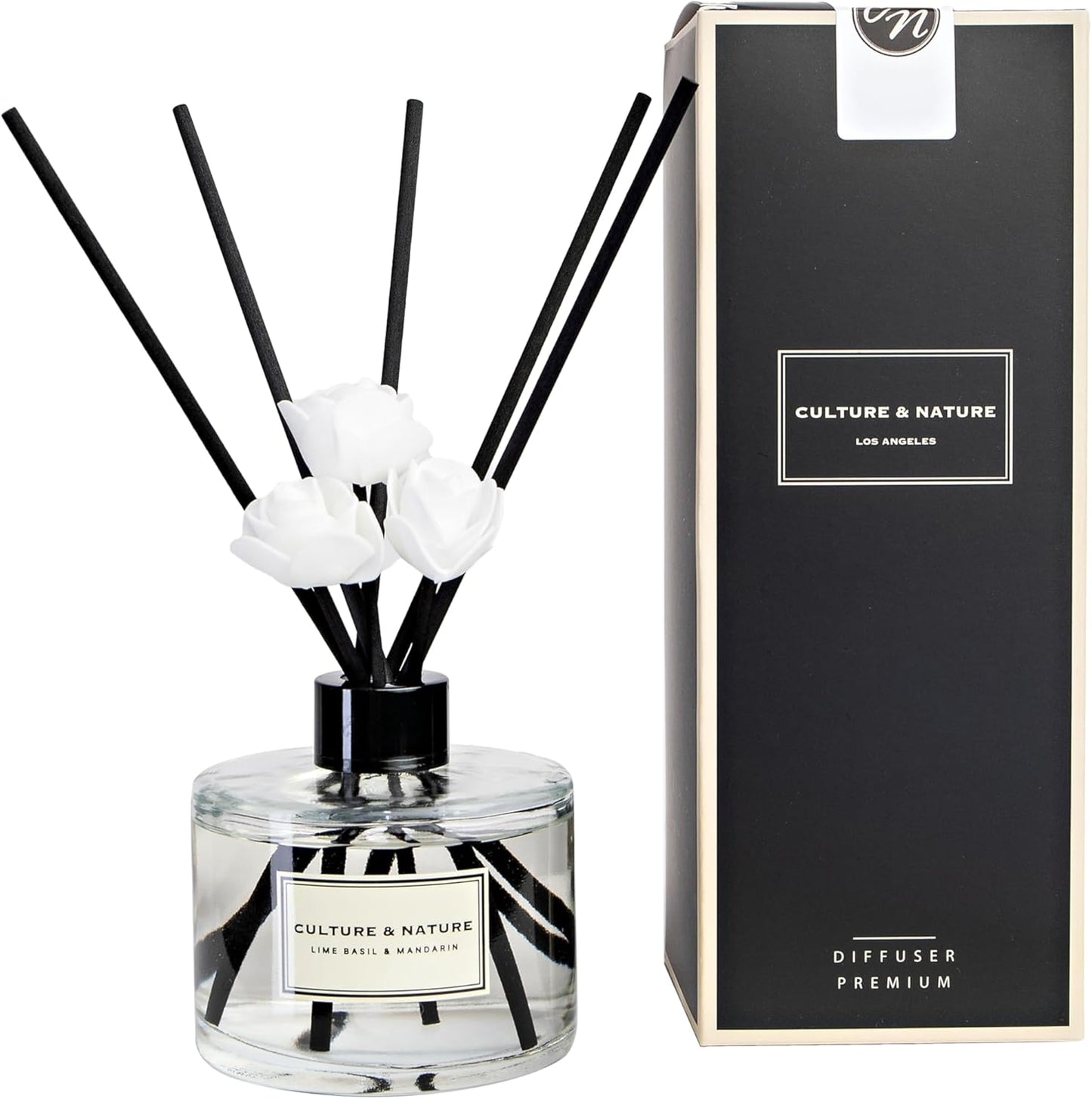 CULTURE & NATURE Reed Diffuser Set 6.7oz (200ml) Clean Cotton Scented Diffuser with Sticks Home Fragrance Reed Diffuser for Bathroom Shelf Decor