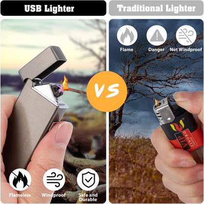 LcFun Electric USB Rechargeable Lighter, Windproof Plasma Dual Arc Lighter with LED Battery Indication, Electronic Flameless Cool Lighters Gifts for Men Fathers Husband (Black Dragon)