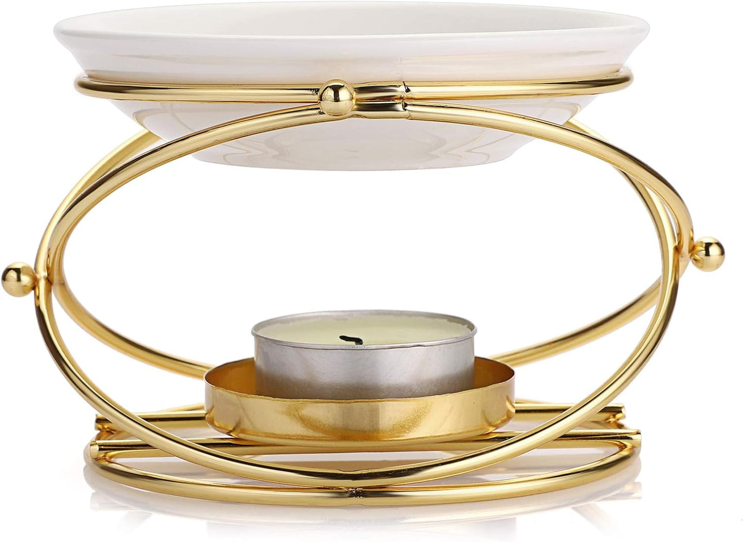 JuxYes European Metal Oil Burner Wax Warmer, Delicate Romantic Ceramic Tealight Candle Holder Oil Burner, Fragrance Warmer Aromatherapy Wax Candle Tart Burner Warmer Diffuser for Home Bedroom Décor