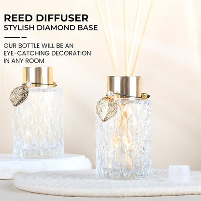 Trifolic Reed Diffuser Set with Metal Golden Decoration, 3.5-4.2oz Empty Reed Diffuser Bottles with 20Pcs Reed Diffuser Sticks, Unique Design Bottles for Home and Office