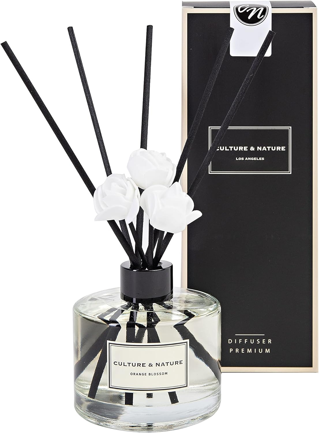 CULTURE & NATURE Reed Diffuser Set 6.7oz (200ml) Clean Cotton Scented Diffuser with Sticks Home Fragrance Reed Diffuser for Bathroom Shelf Decor