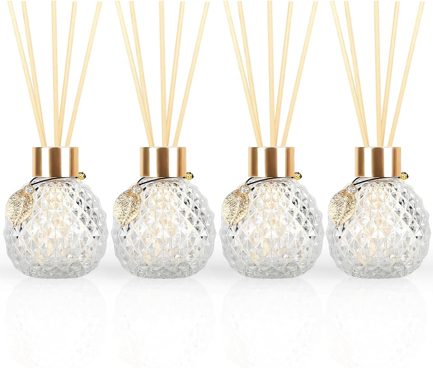 Trifolic Reed Diffuser Set with Metal Golden Decoration, 3.5-4.2oz Empty Reed Diffuser Bottles with 20Pcs Reed Diffuser Sticks, Unique Design Bottles for Home and Office