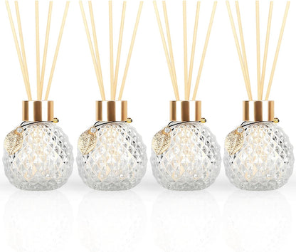 Trifolic Reed Diffuser Set with Metal Golden Decoration, 3.5-4.2oz Empty Reed Diffuser Bottles with 20Pcs Reed Diffuser Sticks, Unique Design Bottles for Home and Office