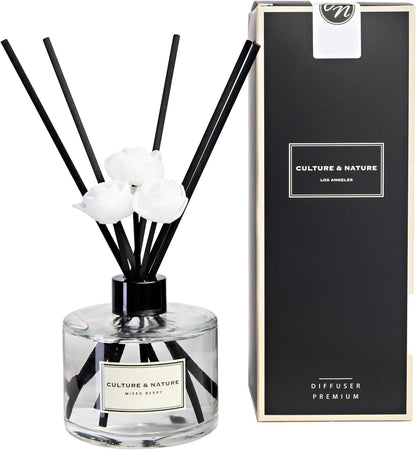 CULTURE & NATURE Reed Diffuser Set 6.7oz (200ml) Clean Cotton Scented Diffuser with Sticks Home Fragrance Reed Diffuser for Bathroom Shelf Decor