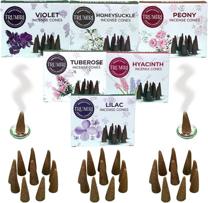 Trumiri Woody Incense Cones - Variety Pack - Total 60 Cone Incense (6 Scents x 10 Conos) - White Sage, Palo Santo, Dragons Blood, Sandalwood - Inscents-Cones Scented - Insense Cones - Incent Cone