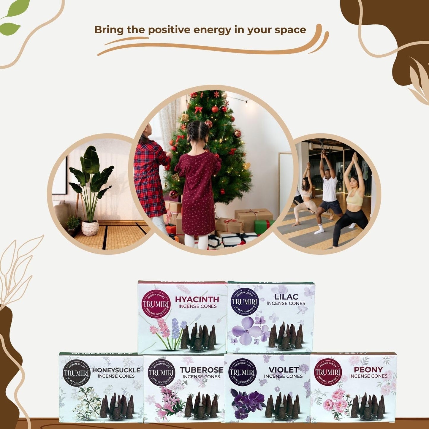 Trumiri Woody Incense Cones - Variety Pack - Total 60 Cone Incense (6 Scents x 10 Conos) - White Sage, Palo Santo, Dragons Blood, Sandalwood - Inscents-Cones Scented - Insense Cones - Incent Cone