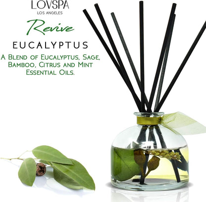 LOVSPA Eucalyptus Essential Oil Reed Diffuser Gift Set | Revive | Fresh Eucalyptus, Sage, Citrus, Bamboo & Mint | Great Aromatherapy Gift for Mom, Dad, Grandma or Aunt