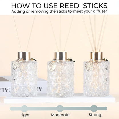 Trifolic Reed Diffuser Set with Metal Golden Decoration, 3.5-4.2oz Empty Reed Diffuser Bottles with 20Pcs Reed Diffuser Sticks, Unique Design Bottles for Home and Office