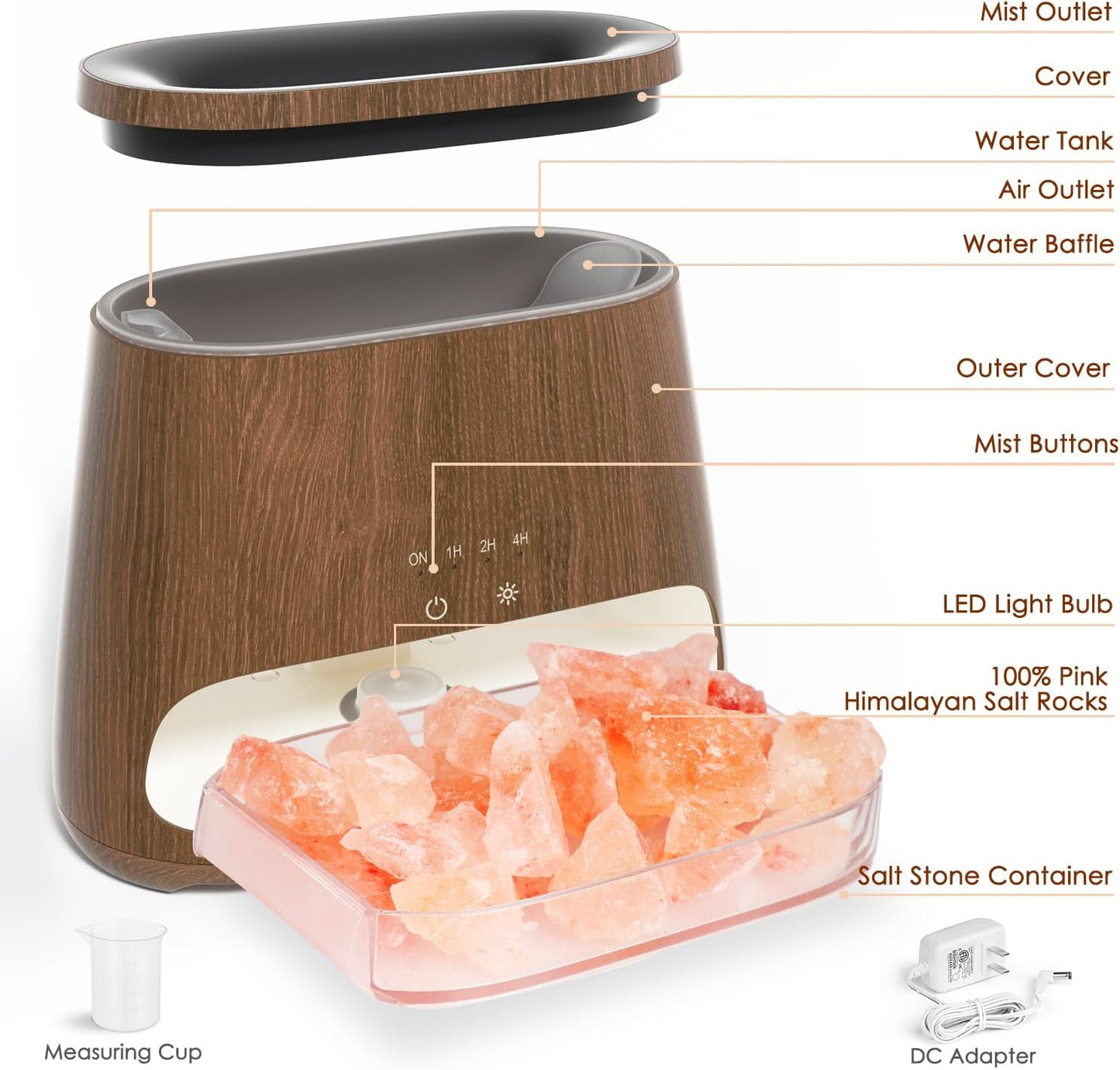 SALKING 2-in-1 Ultrasonic Essential Oil Diffuser & Himalayan Salt Lamp, Aromatherapy Diffuser Cool Mist Humidifier with Auto Off Function, 100% Pure Himalayan Pink Salt Rock, 150ml (Wooden Grain)