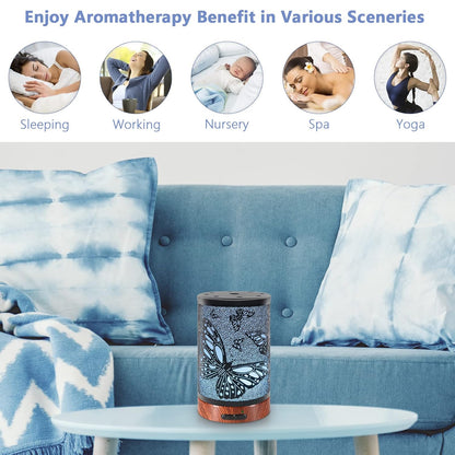 EQUSUPRO Essential Oil Diffuser 150ml Metal Aromatherapy Oil Diffuser Ultrasonic Cool Mist Diffuser with Auto Shut-Off Protection,7 Colors Changed LED for Home Office SPA Yoga