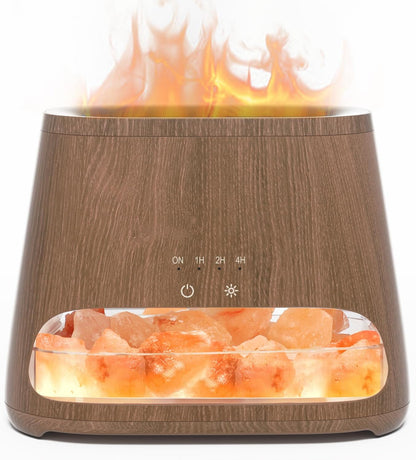 SALKING 2-in-1 Ultrasonic Essential Oil Diffuser & Himalayan Salt Lamp, Aromatherapy Diffuser Cool Mist Humidifier with Auto Off Function, 100% Pure Himalayan Pink Salt Rock, 150ml (Wooden Grain)