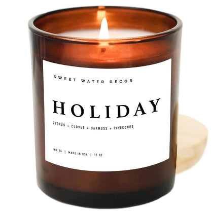 Sweet Water Decor Salt and Sea Candle - Sea Salt, Citrus, Amber, Musk, Beach Scented Soy Candles for Home - 11oz White Glass Jar   Wood Lid, 50  Hour Burn Time, Made in the USA
