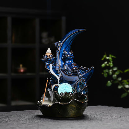 ChangWanna Frog Incense Stick Holder - Ceramic Insence Burner Ash Catcher, Insense Stand with 45 Sandalwood Sticks, Ornament for Aromatherapy/Yoga/Meditation/Home Living Room Office Decor