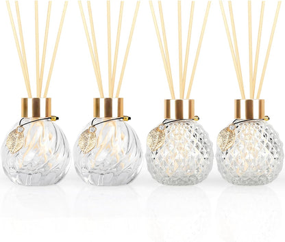 Trifolic Reed Diffuser Set with Metal Golden Decoration, 3.5-4.2oz Empty Reed Diffuser Bottles with 20Pcs Reed Diffuser Sticks, Unique Design Bottles for Home and Office