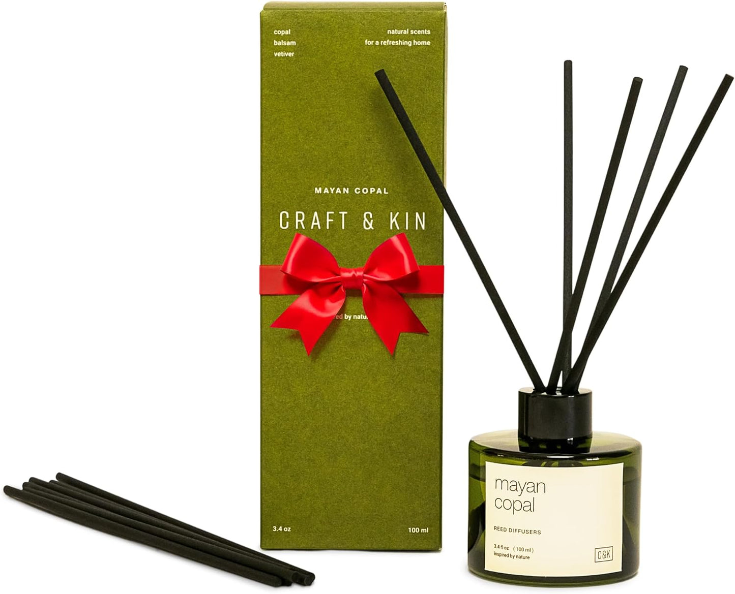 Craft & Kin Reed Diffuser Set Santal Woods, Reed Diffusers for Home, Fragrance Diffuser Sticks, Oil Diffuser Sticks, Oil Diffuser with Sticks, Reed Diffuser for Men | Christmas Reed Diffuser