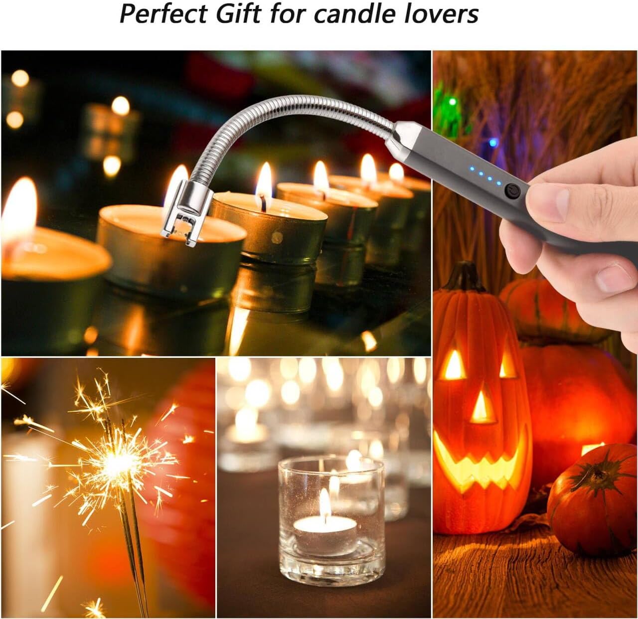 MEIRUBY Electric Candle Lighter - Stocking Stuffers for Adults Women Men Wife Nana, USB Arc Rechargeable Windproof Long Lighter for Candle, Birthday for Women Men Mom Wife Sister Nana