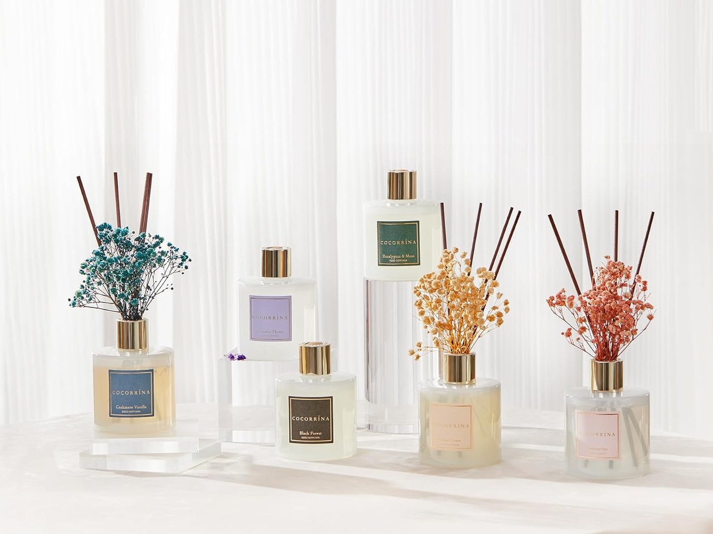 COCORRÍNA Reed Diffuser Set, Clean Linen Scented Diffuser with Sticks Home Fragrance Reed Diffuser for Bathroom Shelf Decor