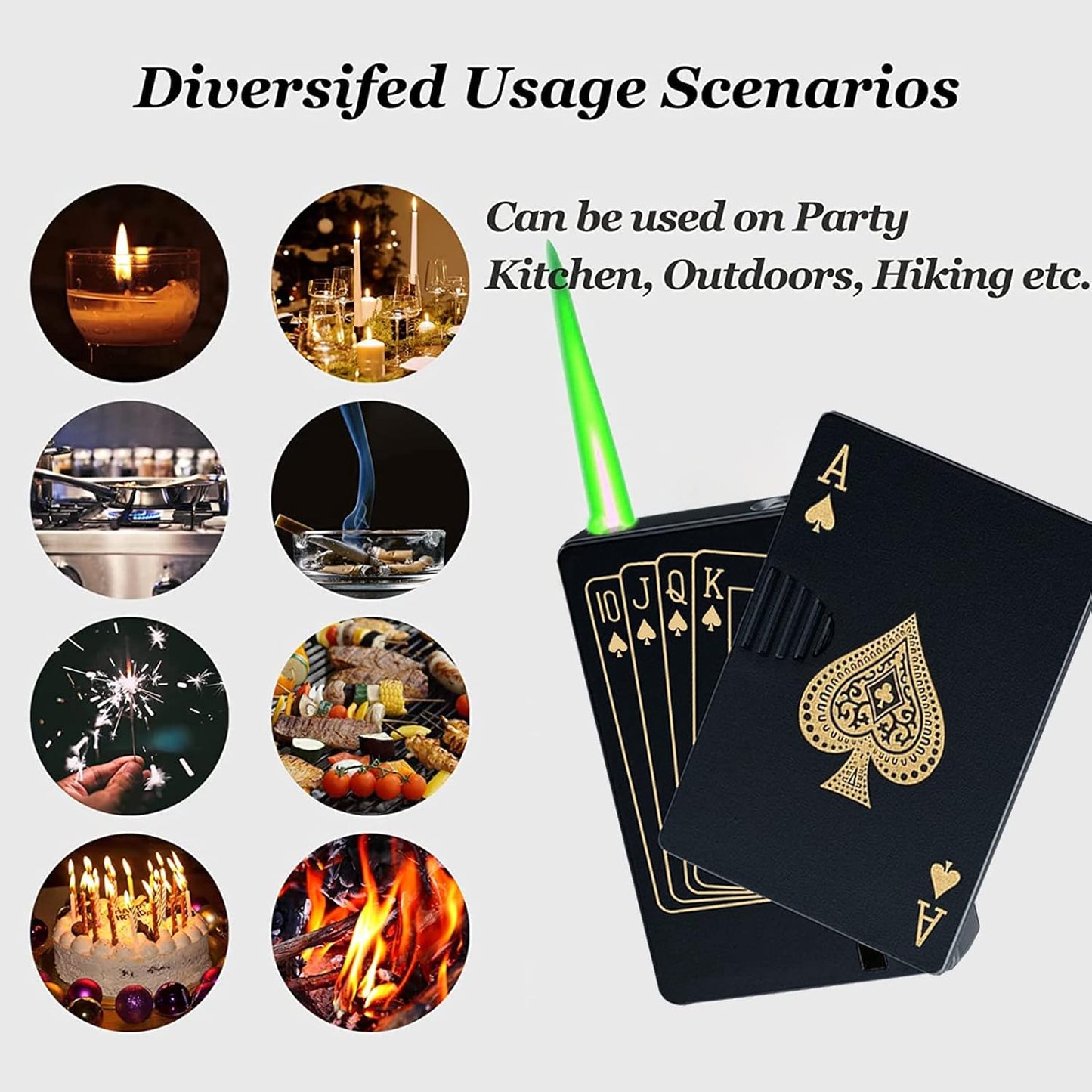 Jet Torch Lighter, Green Flame Ace Card Lighter, Refillable Butane Lighter, Ace of Spades Cool Lighter Windproof Poker Design, Gift for Men/Women