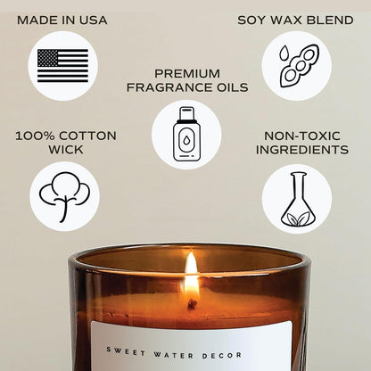 Sweet Water Decor Salt and Sea Candle - Sea Salt, Citrus, Amber, Musk, Beach Scented Soy Candles for Home - 11oz White Glass Jar   Wood Lid, 50  Hour Burn Time, Made in the USA