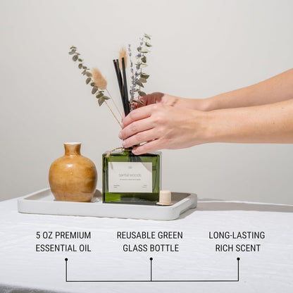 Craft & Kin Reed Diffuser Set with Dried Flowers, 5 oz Santal Woods Scented Reed Diffuser with Sticks