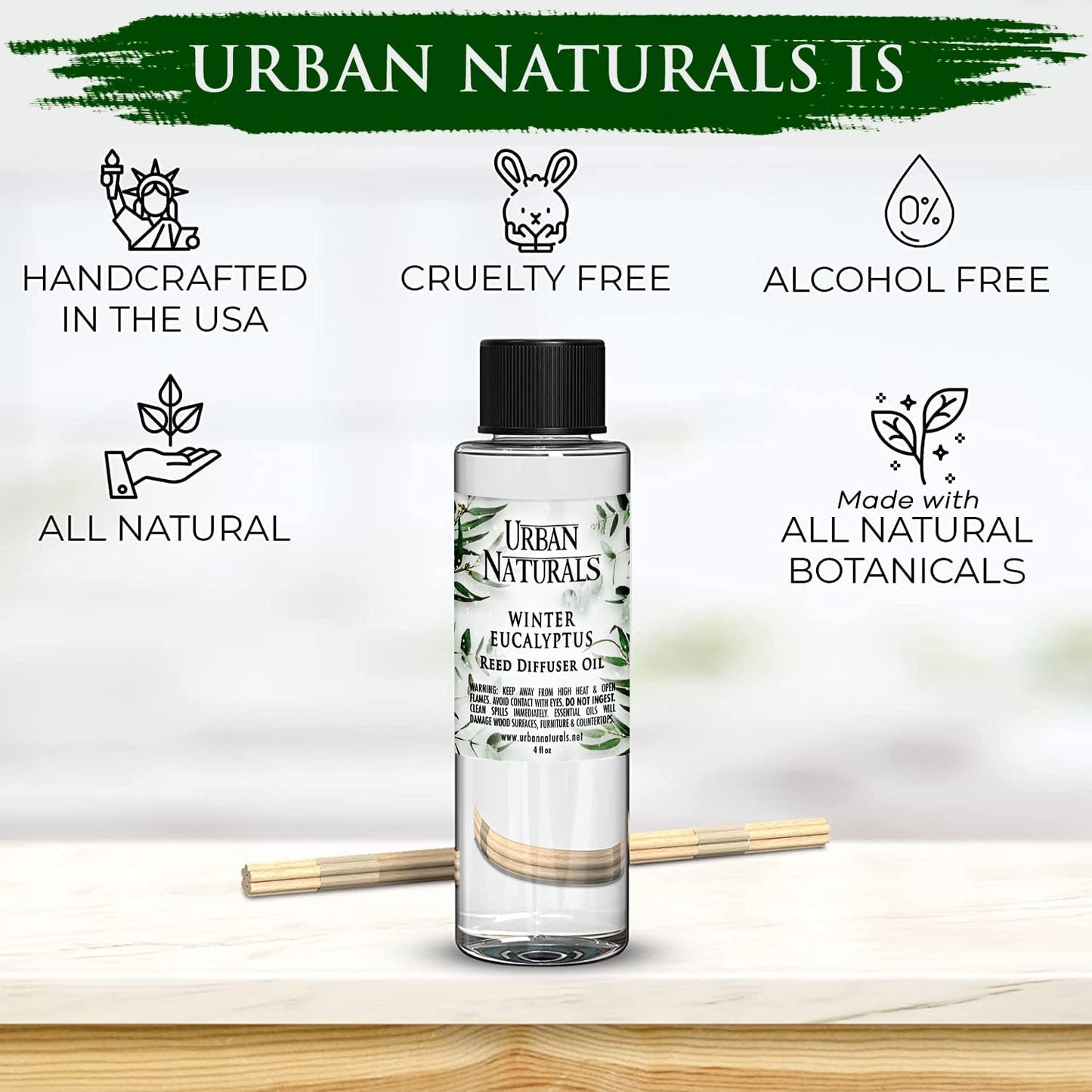 Urban Naturals Eucalyptus &amp; Sage Oil Reed Diffuser Refill | Eucalyptus, Sage, Mint, Lime and Cedarwood| Includes a Free Set of Reed Sticks! 4 oz