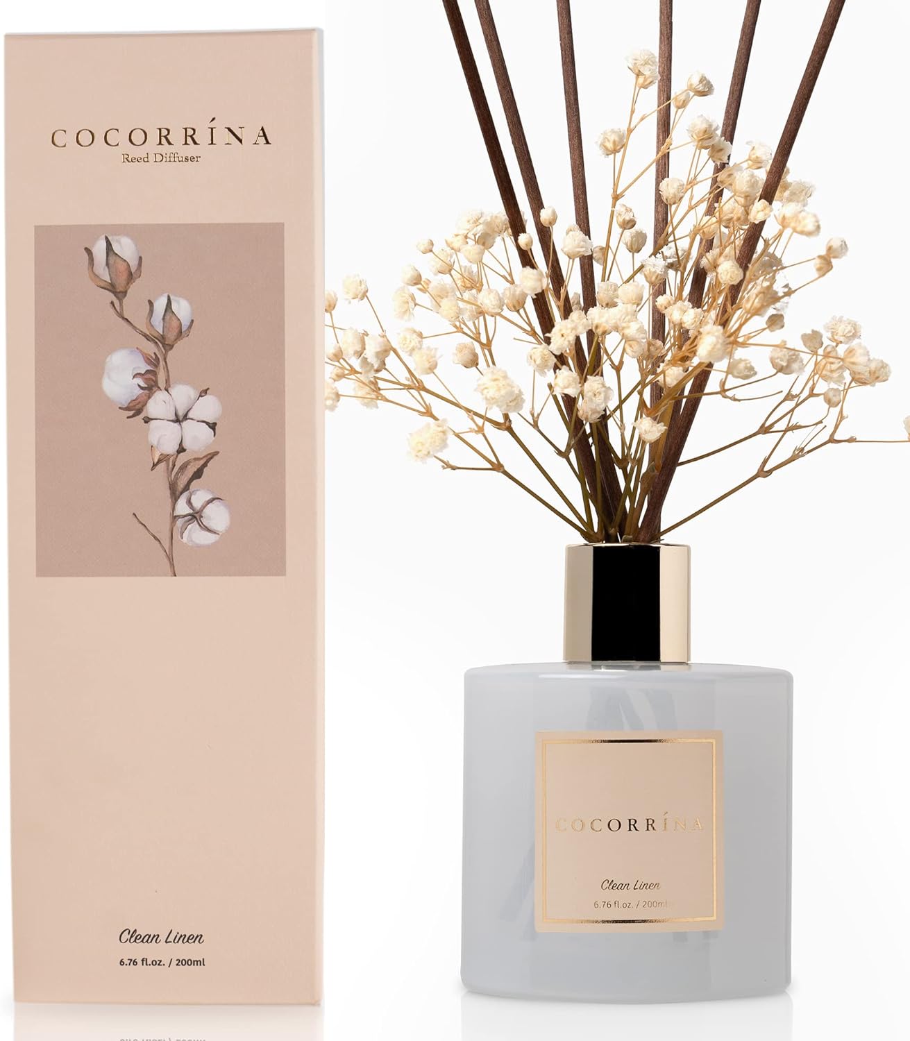 COCORRÍNA Reed Diffuser Set, Clean Linen Scented Diffuser with Sticks Home Fragrance Reed Diffuser for Bathroom Shelf Decor