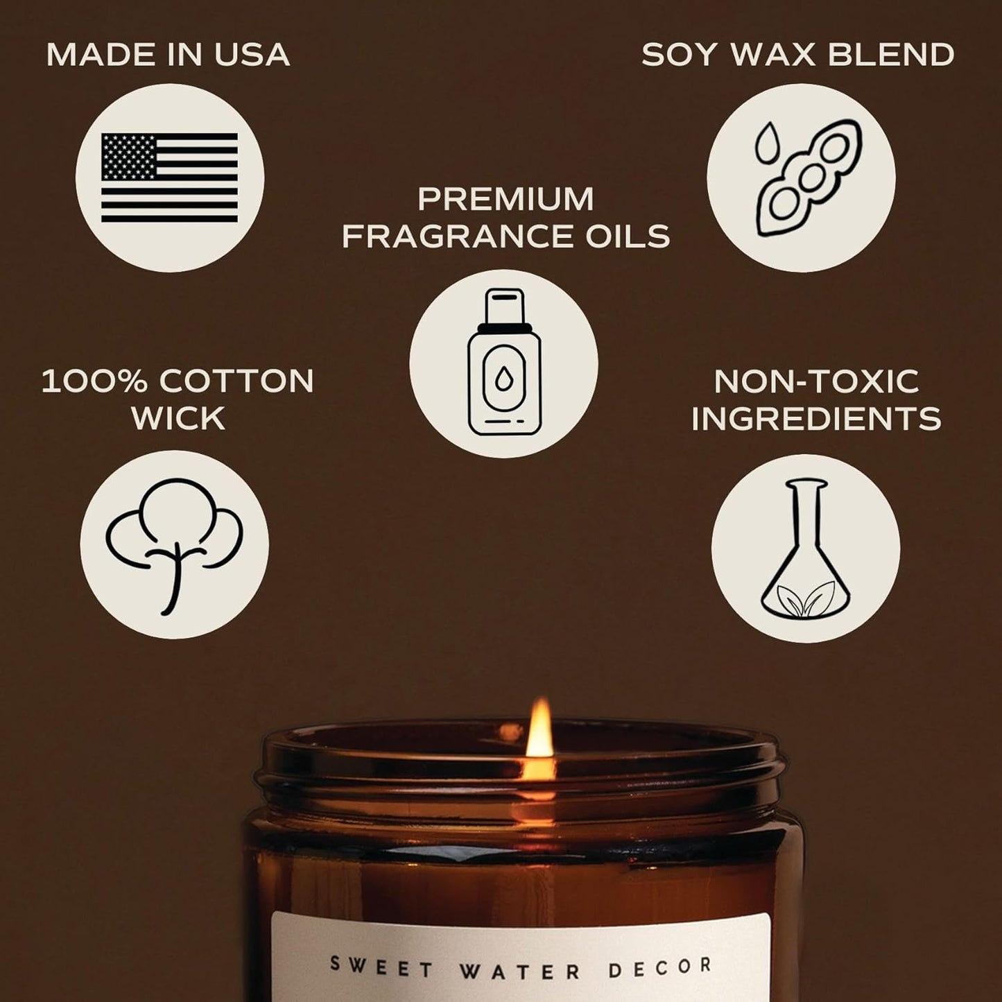 Sweet Water Decor Warm and Cozy Soy Candle - Orange Peel, Cinnamon, Ginger and Clove Scented Candles for Home - 9oz Amber Jar   Black Lid, 40  Hour Burn Time, Made in the USA