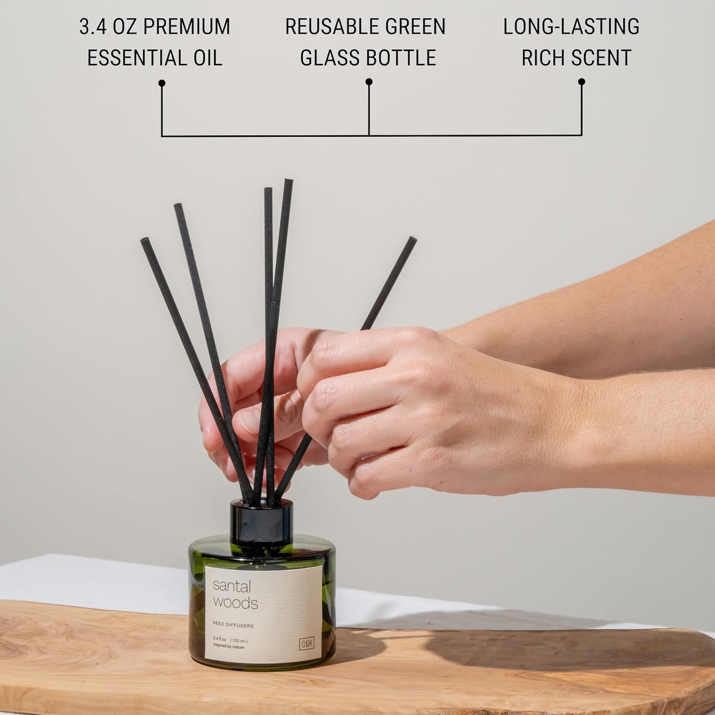 Craft & Kin Reed Diffuser Set Santal Woods, Reed Diffusers for Home, Fragrance Diffuser Sticks, Oil Diffuser Sticks, Oil Diffuser with Sticks, Reed Diffuser for Men | Christmas Reed Diffuser