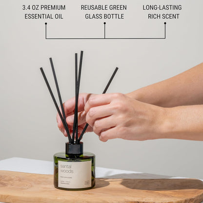Craft & Kin Reed Diffuser Set Santal Woods, Reed Diffusers for Home, Fragrance Diffuser Sticks, Oil Diffuser Sticks, Oil Diffuser with Sticks, Reed Diffuser for Men | Christmas Reed Diffuser
