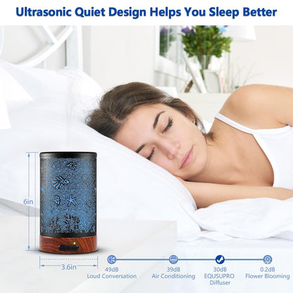 EQUSUPRO Essential Oil Diffuser 150ml Metal Aromatherapy Oil Diffuser Ultrasonic Cool Mist Diffuser with Auto Shut-Off Protection,7 Colors Changed LED for Home Office SPA Yoga
