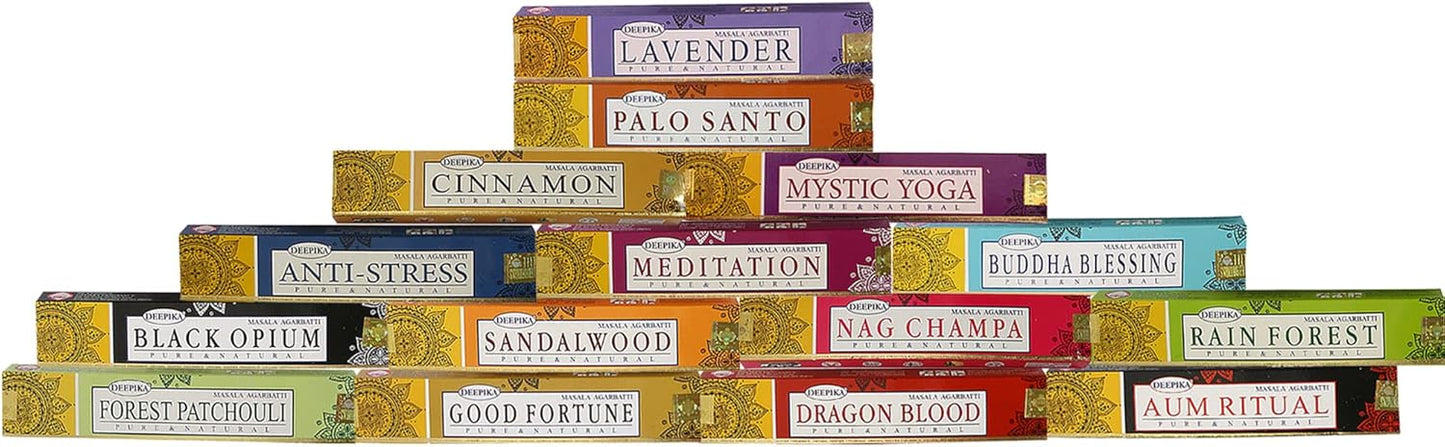 Satya Premium Mix Assorted Incense Sticks Set of 12 Pack | for Meditation, Aromatherapy, Healing, Yoga, Positivity and Relaxation | 180 Sticks (12Packs X 15Sticks)