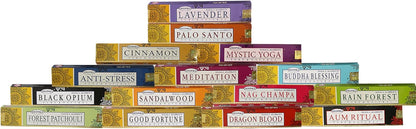 Satya Premium Mix Assorted Incense Sticks Set of 12 Pack | for Meditation, Aromatherapy, Healing, Yoga, Positivity and Relaxation | 180 Sticks (12Packs X 15Sticks)